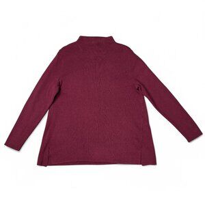 J Jill Pullover Sweater Women Sz LARGE Mock Neck Cotton Silk Wool Blend Burgundy